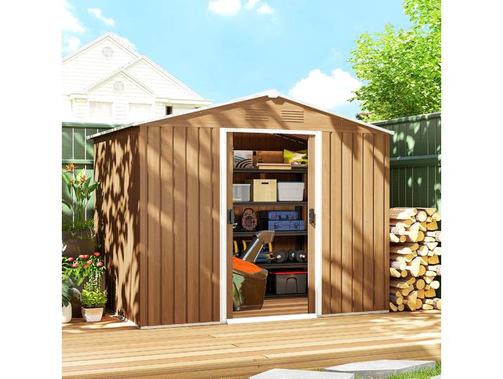 Outsunny Abri de Jardin Acier 236x174x190cm Marron