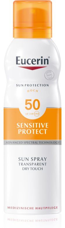 Eucerin Sun Sensitive Protect transparentes Bräunungsspray für empfindliche Haut SPF 50+ 200 ml