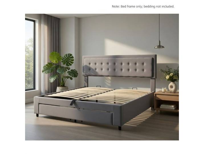 CollaHausse Lit Coffre Velours 160x200cm Grand Rangement Gris