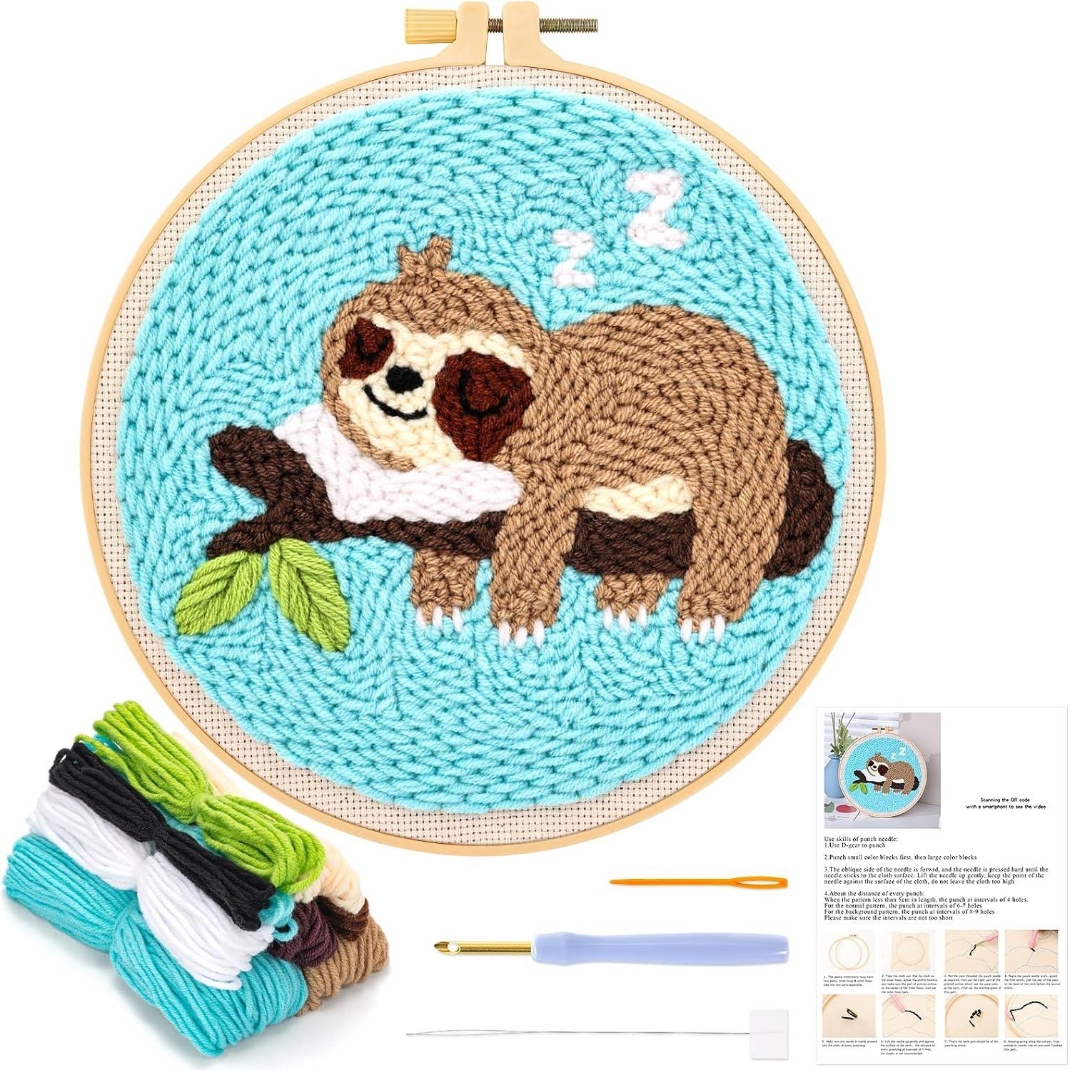 Punch Needle Kit met Luiaard Design, inclusief borduurringen, geschikt voor beginners