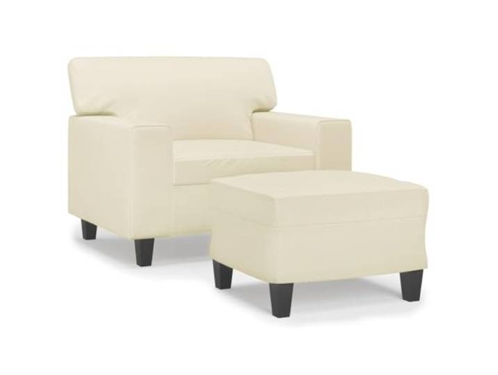 VIHHQGC Sessel mit Hocker Creme 60 cm Kunstleder Stabiles Sperrholzgestell, Dick gepolstert, Vielseitiger Fußhocker, Modernes Design, 110 kg Belastbar