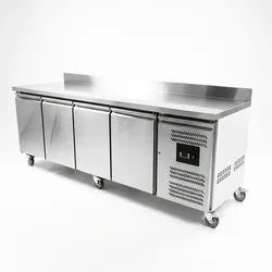 Romux® Saladette und Pizzatisch 4 Türen 223x70 cm Klasse A | Kühltisch von Pizzen und Salaten