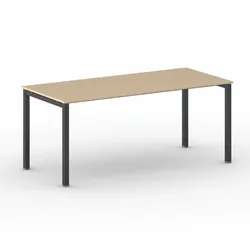 Bürotisch PRIMO SQUARE 180x80 cm, schwarzes Metallgestell, Buche
