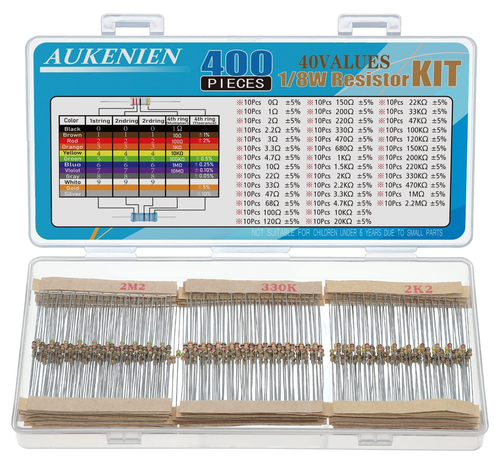 Lustrens Koolstoffilm Weerstand Kit 40 Waarden 1/8 W voor Elektronische Toepassingen