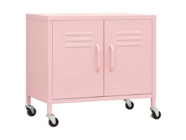 KLGBNCVE Lagerschrank Rosa 60x35x56 cm aus Stahl mit Rollen Stahl,verstellbarer Einlegeboden,vier Rollen,vordere Rollen mit Bremsen,feuchtes Tuch