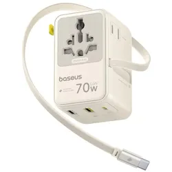 Baseus, Reiseadapter, Adapter podróżny EnerCore CG11 70W 6w1 ze zwijanym kablem USB-C - biały