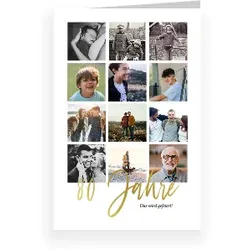 Einladungskarte 80. Geburtstag: Bildreich 80 mit Fotos in Weiß