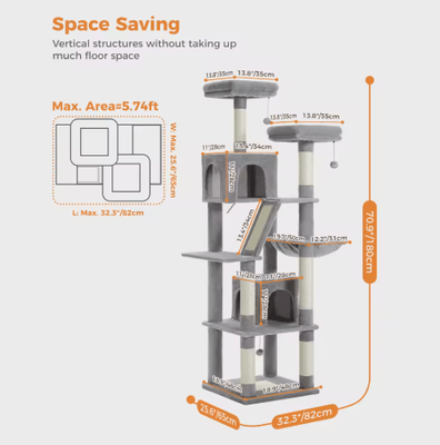 Inspire Picks Climb Nest Multi Level Cat Tree Tower With Hammock Condo & Scratching Posts amt0239gy xl