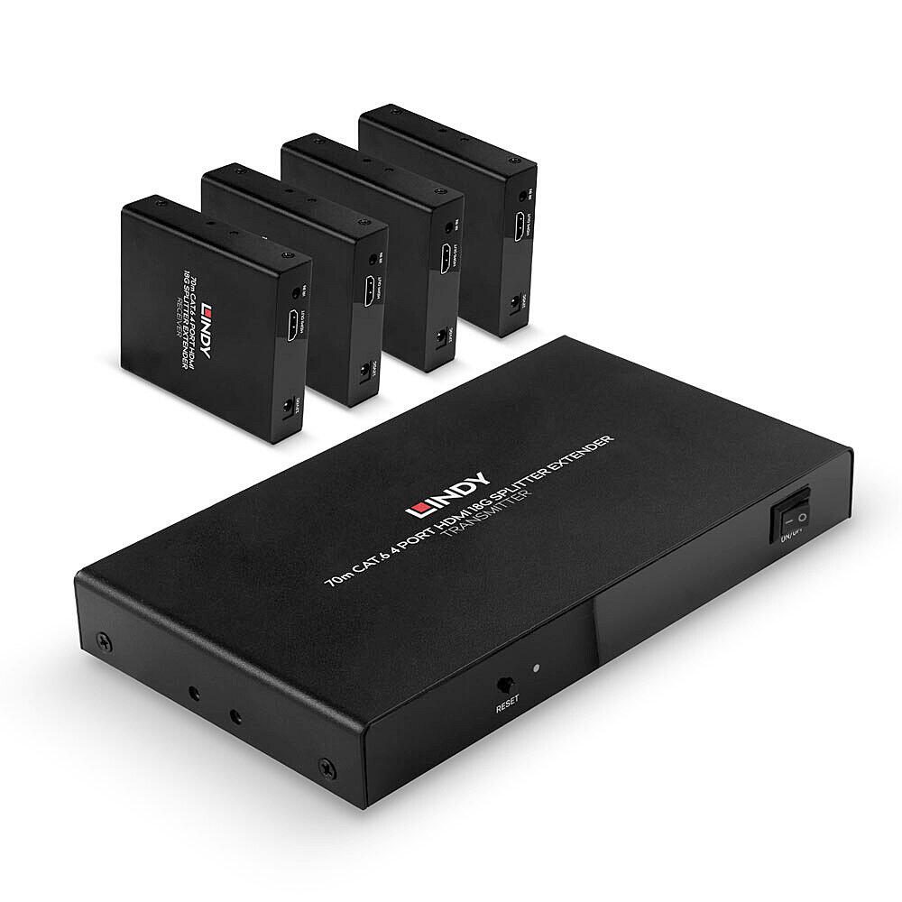 LINDY 4 Port HDMI 4K60 & IR Splitter Extender, 70 m, Cat.6 38262