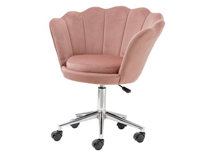 Baroni Home Gepolsterter Sessel mit Rückenlehne aus Samt mit silbernen Rädern, Stuhl mit Rollen für Büro, Höhe verstellbar, Pouderrosa, 69x71x84 cm
