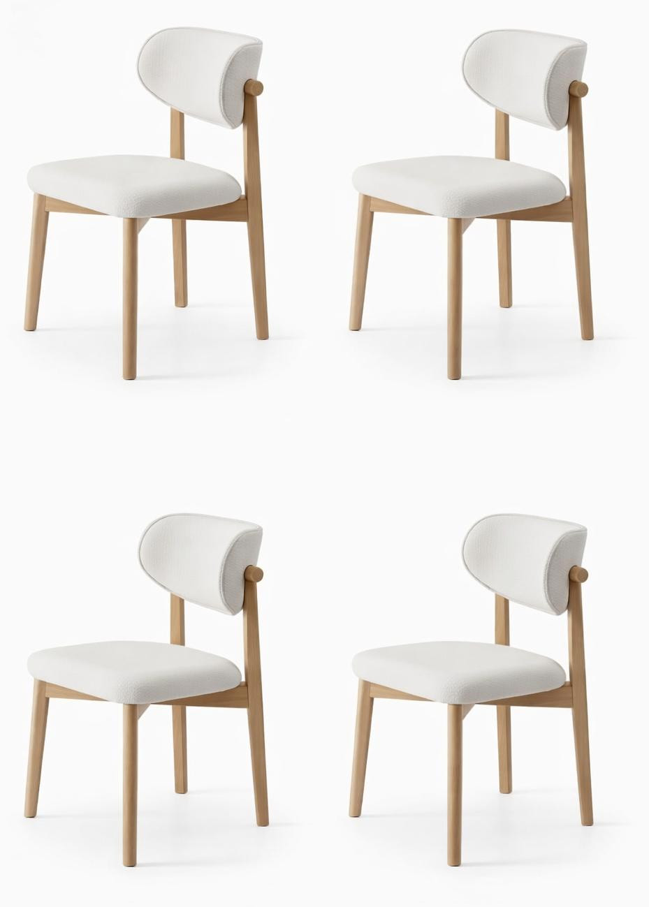 Set van 4 moderne witte gestoffeerde design eetkamerstoelen van JVmoebel