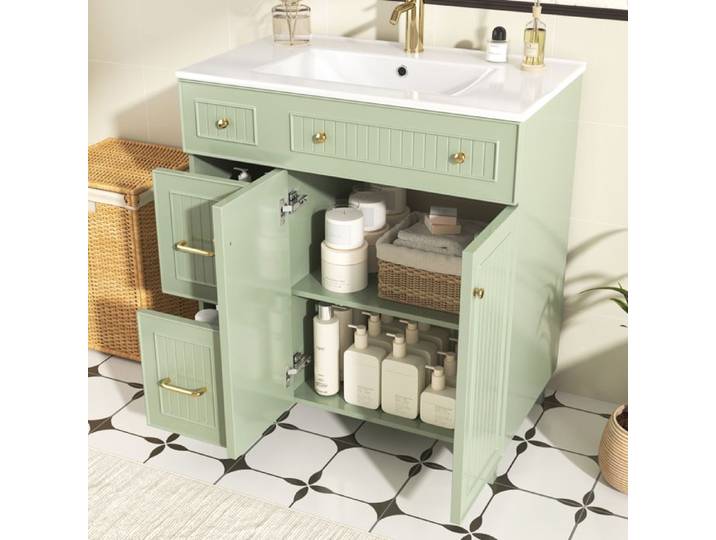 Meuble sous vasque avec lavabo en céramique avec tiroirs FloraGrace