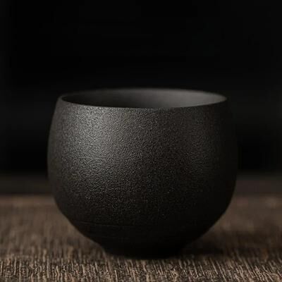 Uplift Essentials Japanese Handmade Rough Pottery Tea Cup sea Reef Black