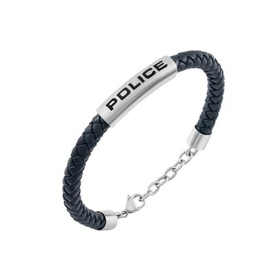 Armband POLICE "Skyfall", blau, schwarz, edelstahlfarben, Armbänder, Herren, 22cm, Edelstahl Leder, Edelstahl, Leder, Armband