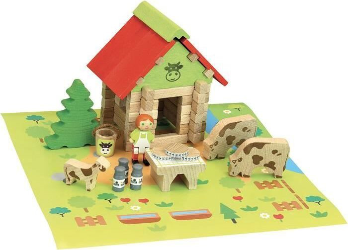 Jeujura La Maison du Comte Houten Blokken met Speelkleed, 50 stuks, Multicolor en Rood, vanaf 5 jaar