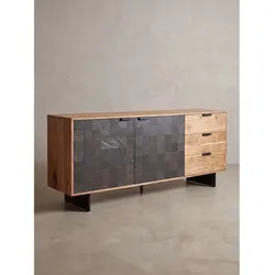 Kommode Akazie Massivholz Akazie-Schwarz 175x40x76 cm   Kadima