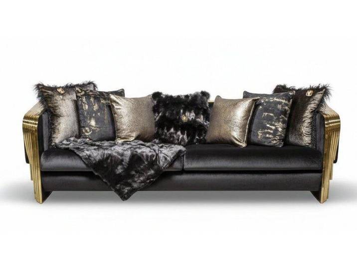 JVmoebel 3-Sitzer Schwarz-Goldene Textilcouch Edle Verarbeitung 3-Sitzer Sofa Möbel, 1 Teile, Made in Europa