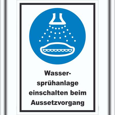 HB-Druck Wassersprühanlage einschalten beim Aussetzvorgang Schild A5 (148x210mm)