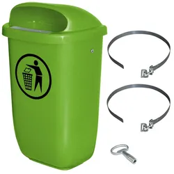 BRB 50 Liter Abfallbehälter grün im Komplettset m. Schellenband zur Pfahlbefestigung