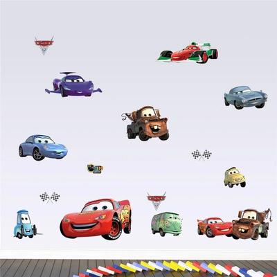 3D Cartoon Cars Breakthrough Wall Decal | Lightning McQueen Racing Mural | High Fidelity Kid's Room & Playroom Art 5