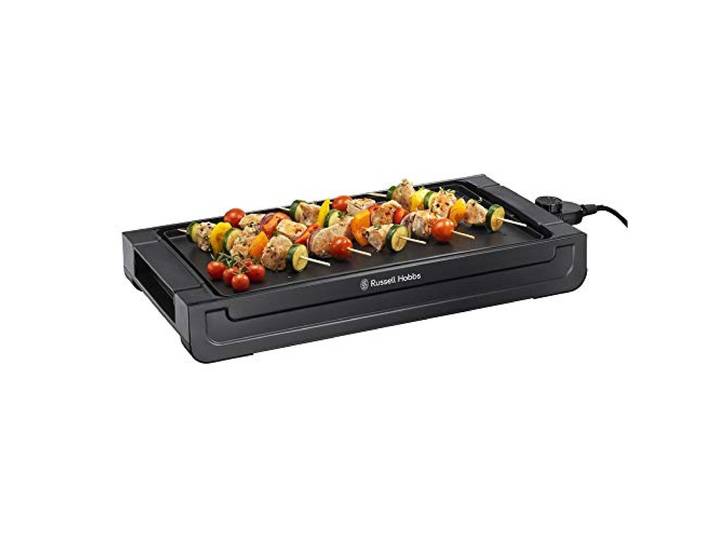 Russell Hobbs Plancha Électrique Fiesta\, Intérieur & Extérieur\, 22550-56 Pour Barbecue\, Viandes\, Poissons et Légumes\, Grande Surface 45 x 26 cm\, Plaque Antiadhésive\, Réglage de Température\, 2400 W