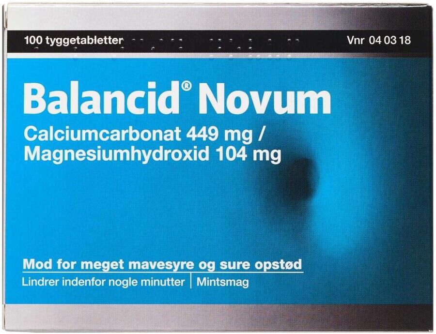 Balancid Novum 449 mg + 104 mg 100 stk Tyggetabletter