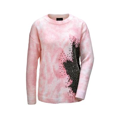 2-in-1-Pullover GOLDNER "Pullover mit femininem Druck und Pailletten", Damen, Gr. 46, schwarz (rosé, schwarz, gemustert), Obermaterial: 60% Polyester PES. 30% Polyamid PA. 10% Wolle WO., festlich, U-Boot-Ausschnitt, weit Rippe, Pullover, Mit...