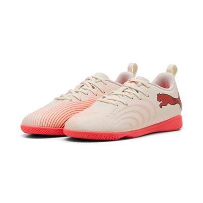 Fußballschuh PUMA "FUTURE 9 PLAY IT JR", Mädchen, Gr. 38,5, Textil, rosa (sugarot almond, puma weiß, ultra rot, puma schwarz), Synthetik, Schuhe Fußballschuh, für Halle und Straße