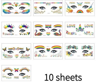 Uplifted Goods Rainbow Design Temporary Face Stickers For Parties And Festivals 10 Sheets