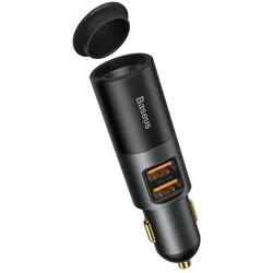 Baseus Share Together Fast Charge Car Charger with Cigarette Lighter Expansion Port, 2x USB, 120W (G, Auto Adapter, Grau, Schwarz
