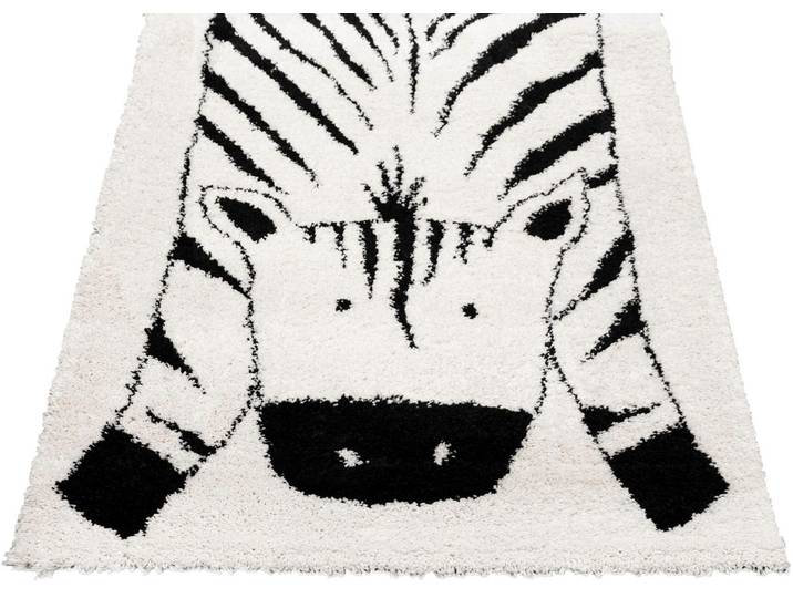 Kinderteppich NOMAD - Zebra , weiß (wollweiß), B:120cm H:35mm L:170cm, Polypropylen (PP), PRIMAFLOR-IDEEN IN TEXTIL, Teppiche, Kinderteppich, Hochflor, Motiv Zebra, weich & kuschelig, Kinderzimmer