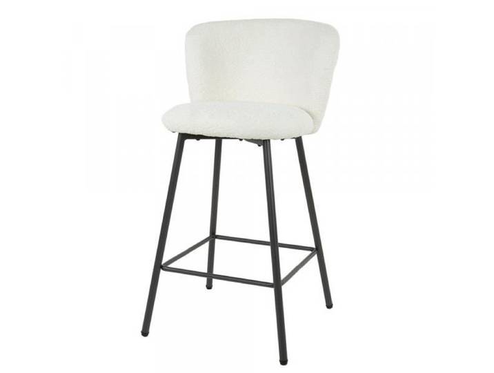 Tabouret de Bar Dragana Blanc - Zatalo - Bouclette - Métal - 50x53x93 cm