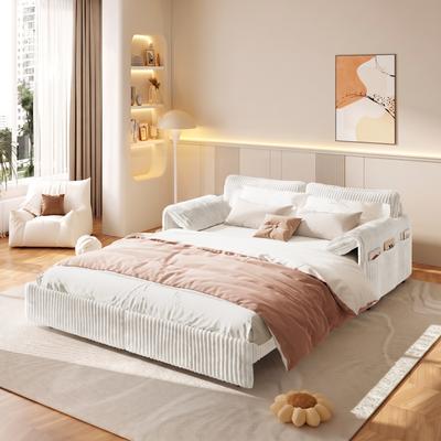 GDFStudio - 3-in-1 Convertible Corduroy Pull Out Sleeper Sofa Bed with Storage Pockets