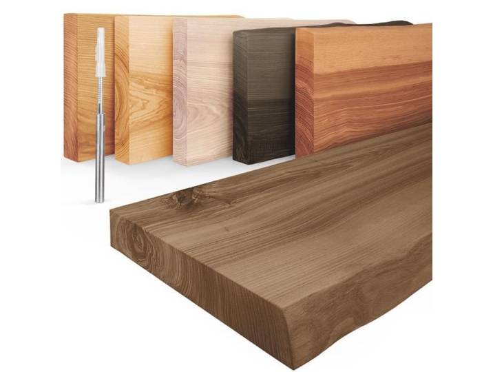 LAMO Manufaktur Étagère flottante murale bois avec fixation invisible Etagere murale 60 cm Couleur: noisette Bord: naturel