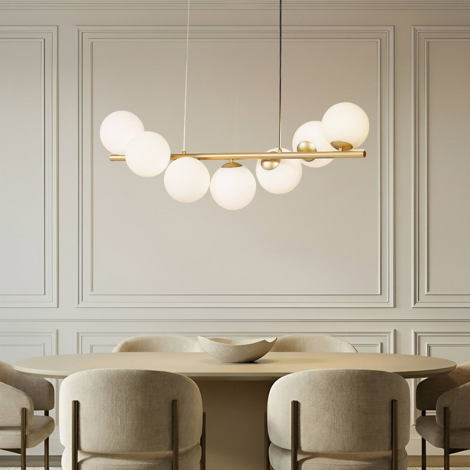Glass Pendant Light Isandro Lucande, dimmable, Brass / gold, Living / Dining Room, Glass, Design, Ceiling Light