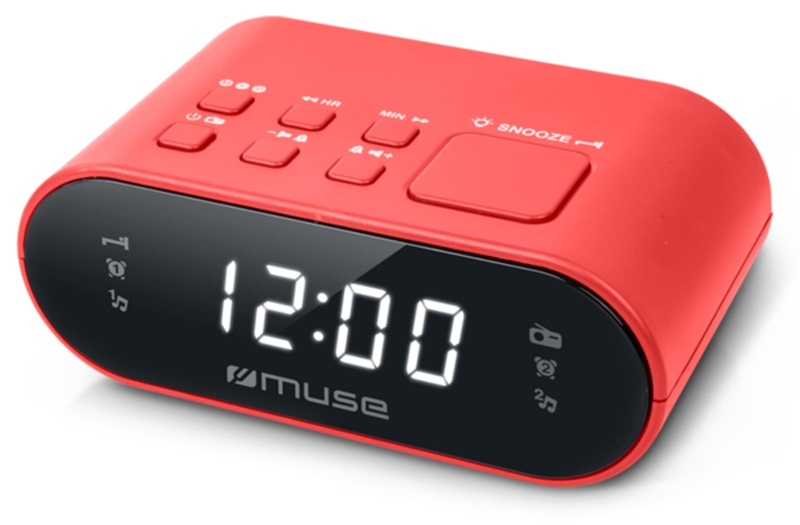 Muse M-10 RED digitale wekker, ovaal, rood, radio en pieper