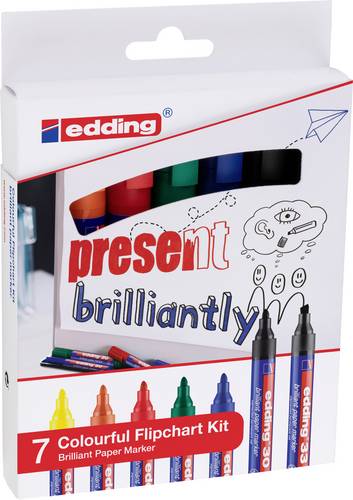 Edding 4-3033-7 Flipchartmarker Colourful 1.5 - 3mm Schwarz, Gelb, Orange, Rot, Grün, Blau 1 Set