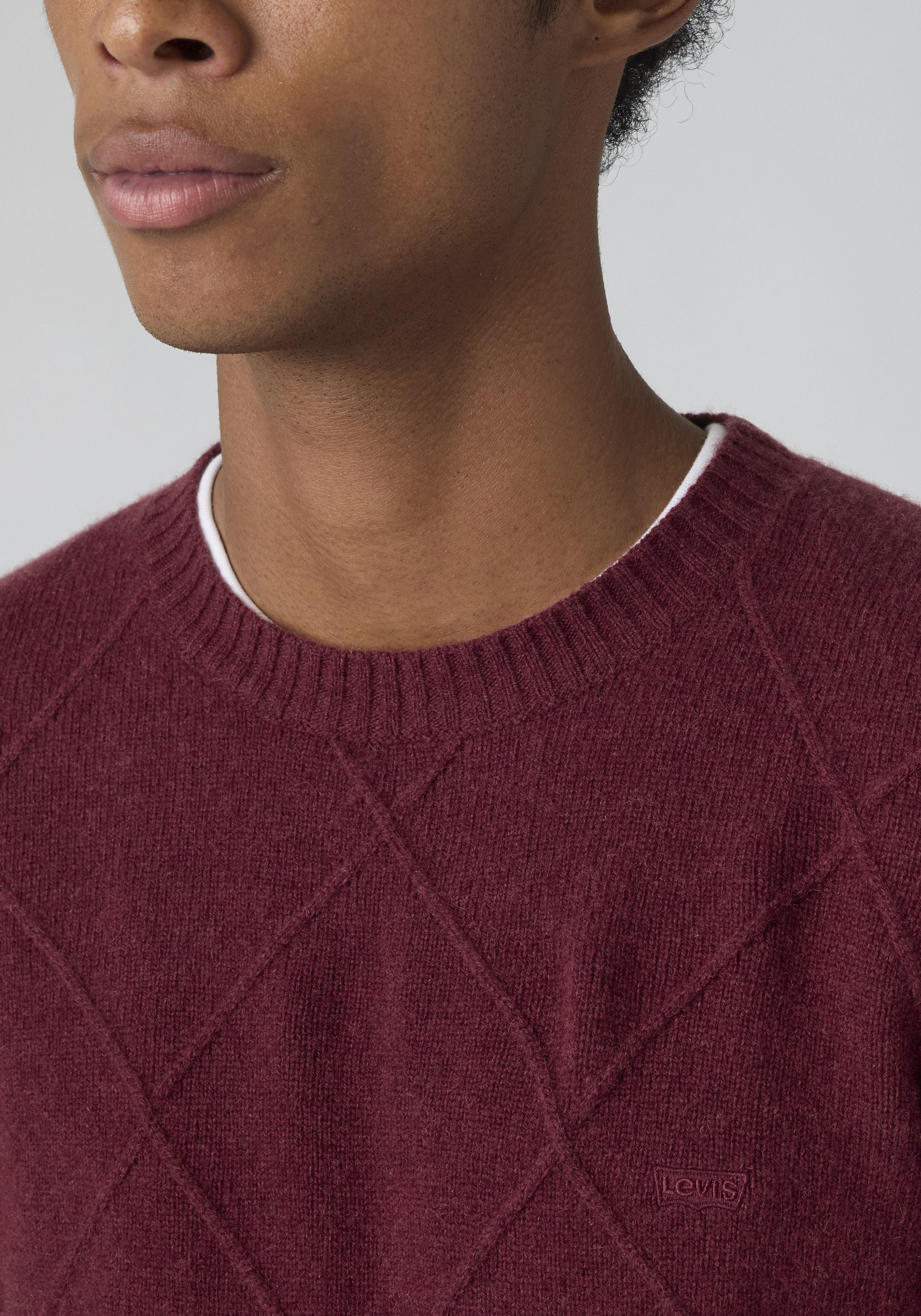 Wollpullover LEVI'S "ORIGINAL HM SWEATER", Herren, Gr. S, rot (diamond latice tawny port), Strick, Obermaterial: 80% Wolle, 20% Polyamid, regular fit normal, Rundhals, Pullover Wollpullover, klassische Rundhalsform diamond latice tawny port S
