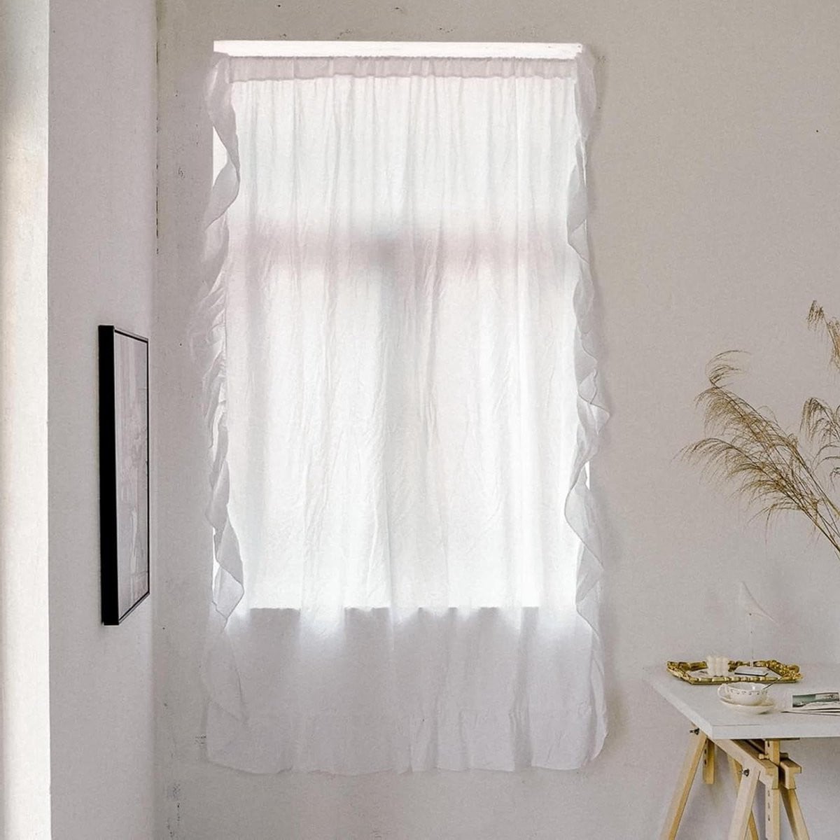 Wit Transparant Vitrage Keuken Gordijn zonder Boren 150 x 140 cm