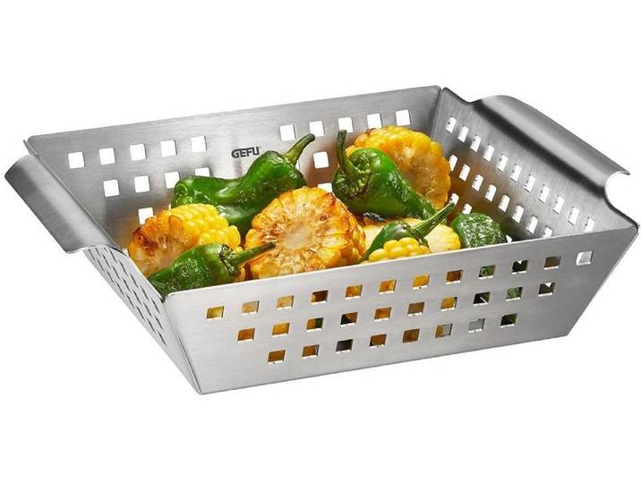 Grillschale GEFU Grillschale BBQ 4.5 x 31.5 x 21 cm , silber, B:21,5cm H:5cm, Edelstahl, Backbleche, Grillschale
