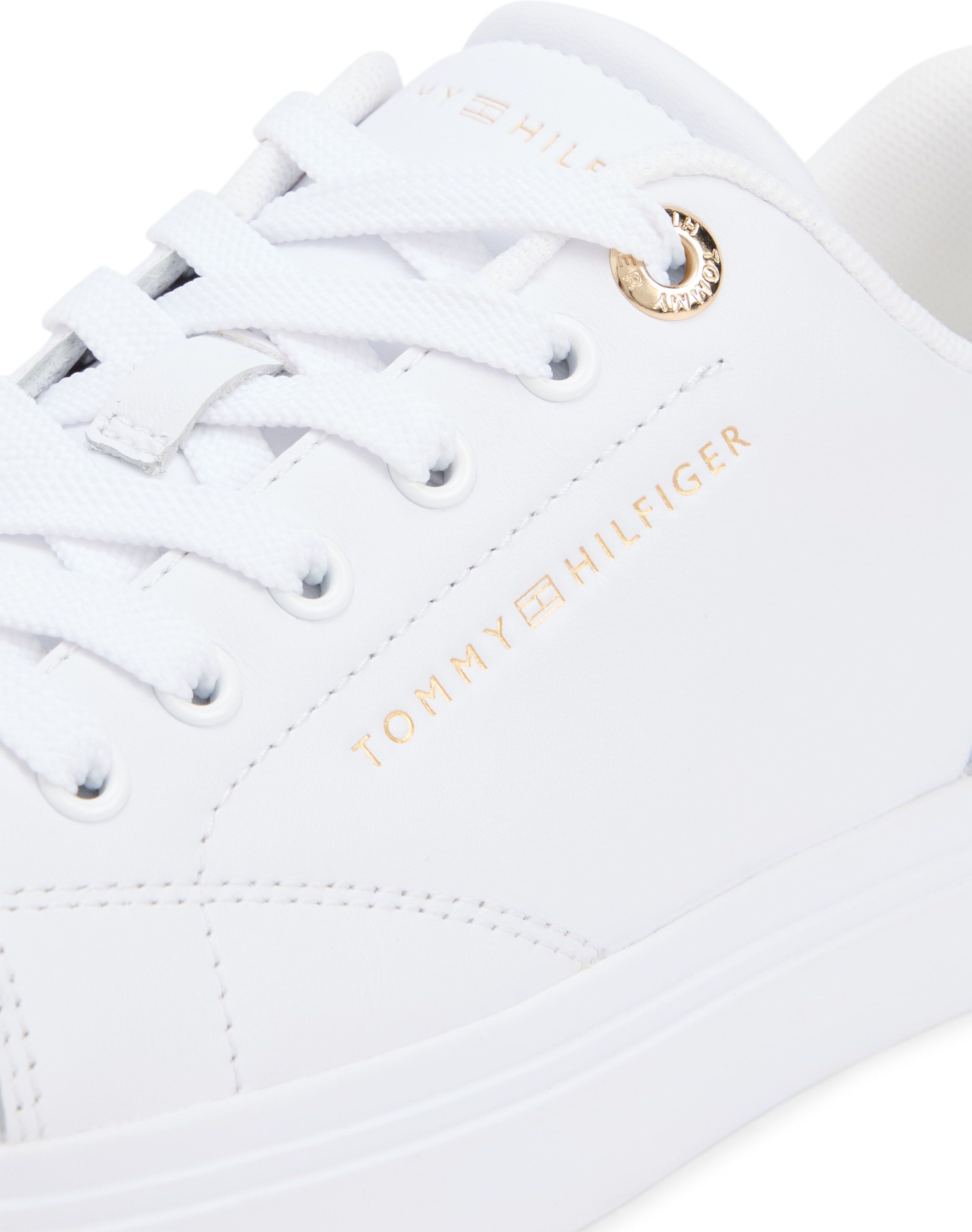 Plateausneaker TOMMY HILFIGER "TH CHIC SNEAKER", Damen, Gr. 39, weiß, Leder, Schuhe Plateausneaker, Freizeitschuh, Halbschuh, Schnürschuh mit Ziernähten weiß 39