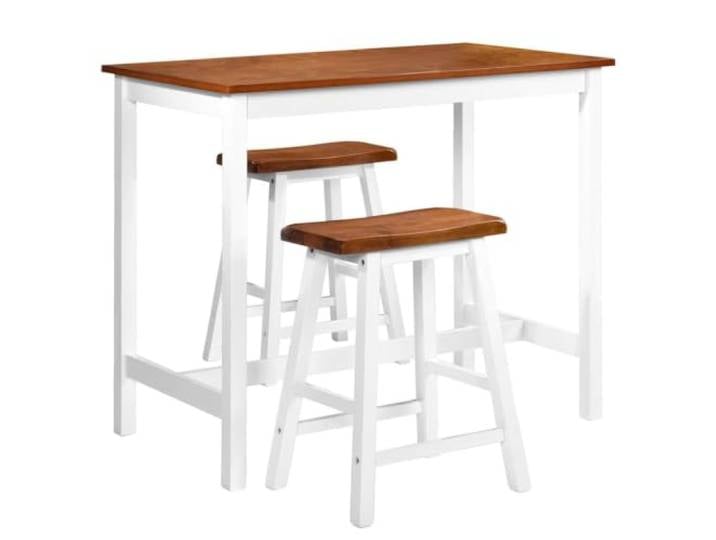 Bartisch- und Hocker-Set 3-tlg. Massivholz MDF-Tischplatte, Massivholz-Beine, 2 Hocker, feuchtes Tuch, mühelose Montage