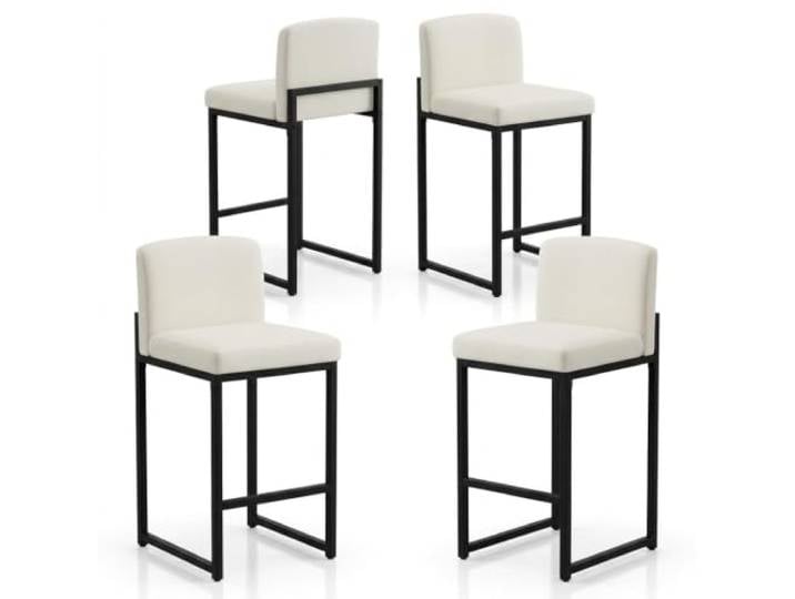 IDEALHOUSE Moderne Barhocker, Sitzhöhe 63 cm, PU-Kunstleder 4er Set Weiß Bar Stools mit Rückenlehne & Fußstütze, Stabiles Metallgestell Ergonomische Rückenlehne, Pflegeleicht, bis 300 lbs pro Hocker