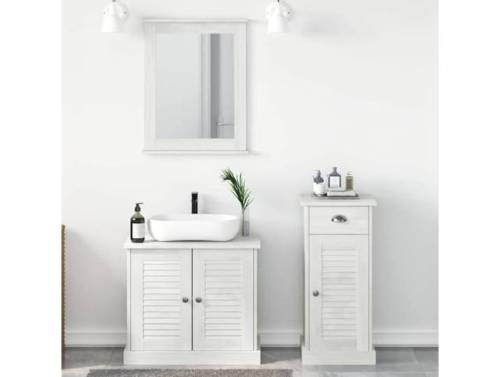ZQQLVOO Badezimmermoebel-Set 3 STK. k Weiss Massives Kiefernholz Schrank Massivholztüren, natürliche Holzmaserung, pflegeleichte Oberfläche, Innenbereich, Aufbewahrung