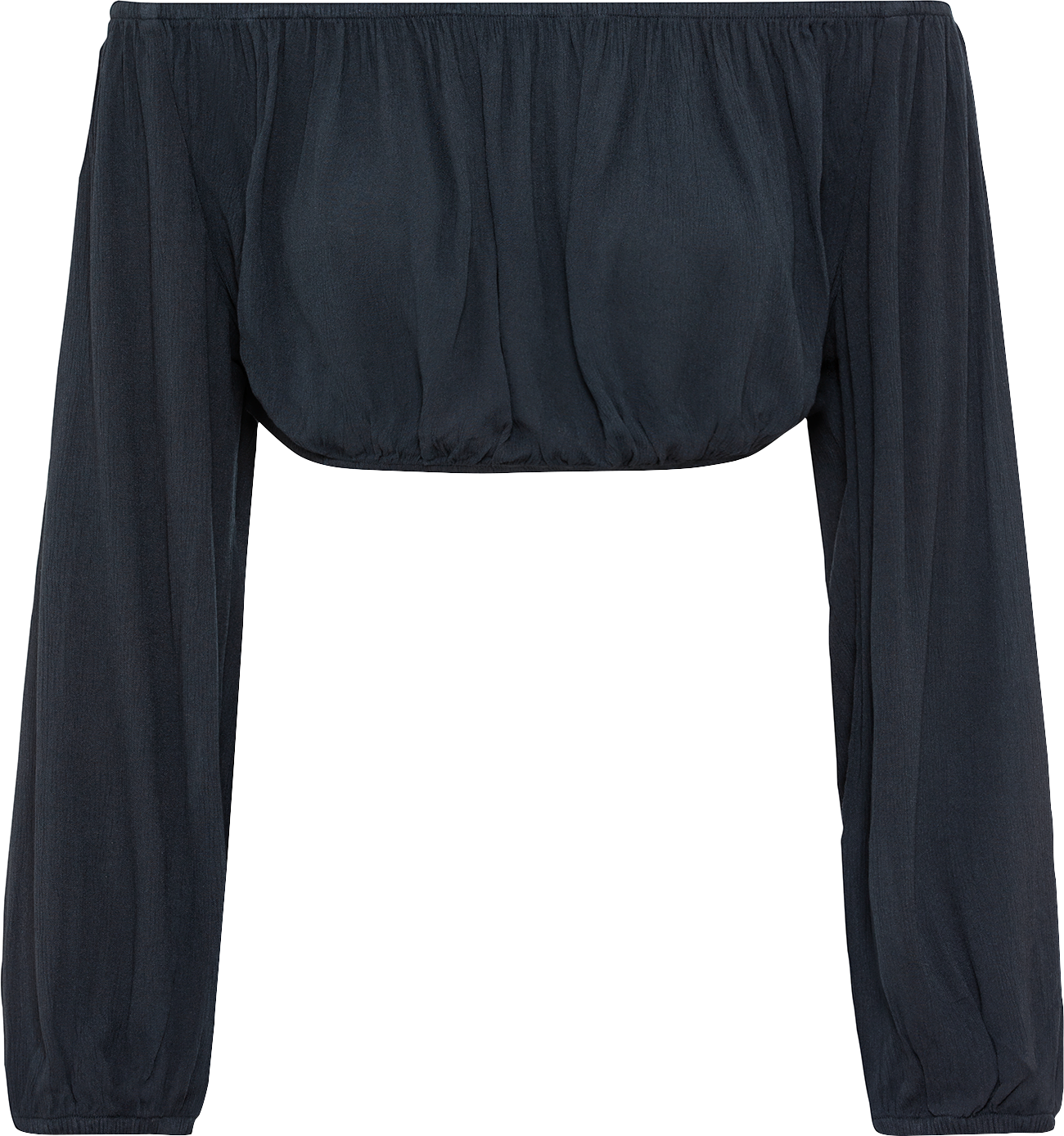 Carmenbluse LSCN BY LASCANA, Damen, Gr. 48, blau (dunkelblau), Crêpe, Obermaterial: 100% Viskose, unifarben, figurumspielend bauchfrei, Carmenausschnitt, Blusen Carmenbluse, in verkürzter Länge dunkelblau 48