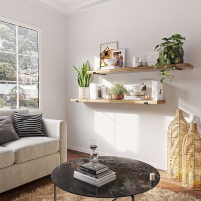 "Wallniture Forte 60 Inch Long Bookshelf, Floating Shelf for Wall Decor, 9.25"" & 11.25"" Depth Options, Farmhouse, Burnt, 2 Pcs"
