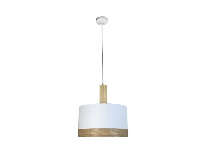 Suspension avec abat-jour textile blanc et pièce de bois Ø40cm