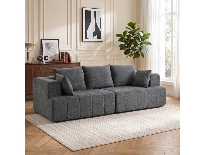 HOMCOM Canapé 3 Places 248cm Chenille Gris Salon Moderne
