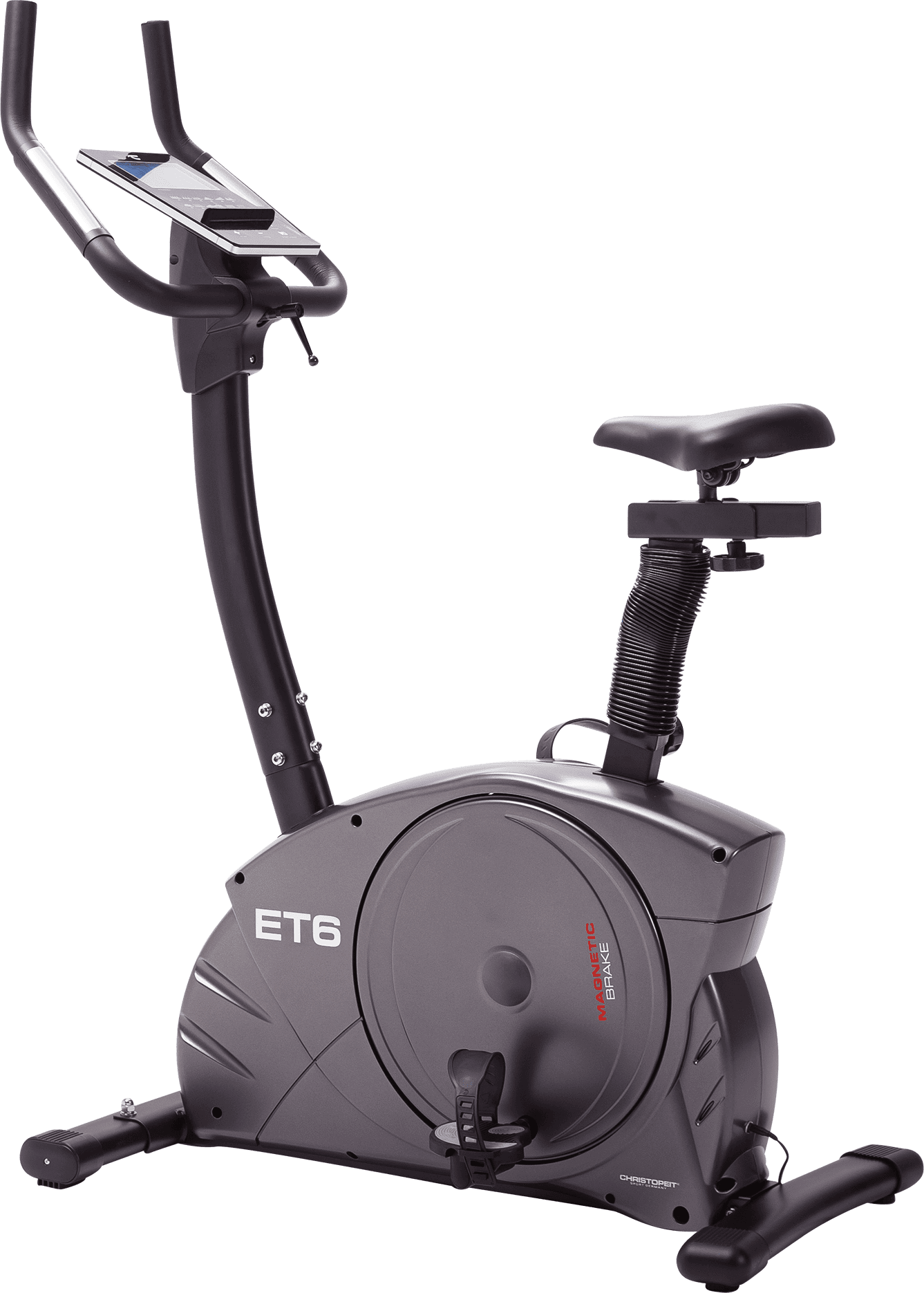 Ergometer CHRISTOPEIT SPORT "ET 6", schwarz (anthrazit, schwarz), HeimtrainerB:52cm H:140cm L:92cm, Ergometer, 150 kg max. Benutzergewicht, Fahrrad, 24 Widerstandsstufen, B:52cm H:140cm L:92cm