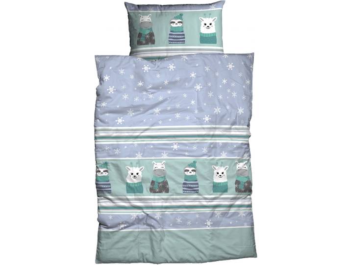 Bettwäsche CASATEX Nisa , bunt (bleu, mint), B/L: 135cm x 200cm, 1 Stk., 1 Stk., Biber, B/L: 80cm x 80cm, 2 Stk., Biber, Obermaterial: 100% Baumwolle, Bettwäsche, Bettwäsche, lustiges, niedliches, fröhliches Design